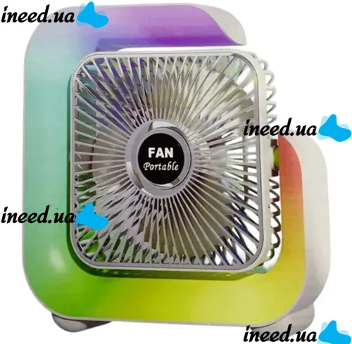 Colorful Desktop Fan WY-308 Cordless Rechargeable RGB Backlit Desktop Fan, Wireless G-Shaped Air Cooler Nightlight by USB