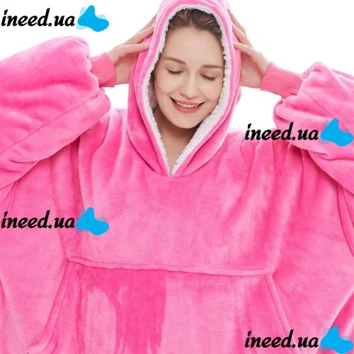 Толстовка-плед с капюшоном Huggle Hoodie Ultra Plush Blanket 2в1 унисекс оверсайз худи плюшевый плед с рукавами на флисе 74Х110 см Розовая