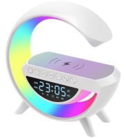 Desktop Smart Lamp Night Light 4 In 1 RGB BT-3401 Rechargeable with 15W Wireless Charging and Bluetooth Speaker, Light Sound Speaker White