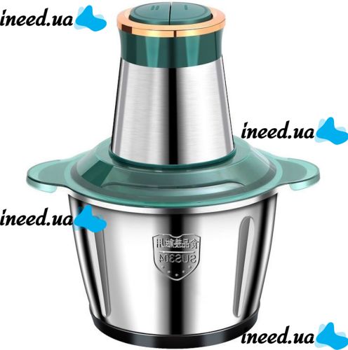 Электрический измельчитель мясорубка Молния Rainberg RB-2202 1200W с чашей 2л, Кухонный блендер комбайн 4 ножа BT-7019 из нержавеющей стали Зеленый