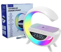 Desktop Smart Lamp Night Light 4 In 1 RGB BT-3401 Rechargeable with 15W Wireless Charging and Bluetooth Speaker, Light Sound Speaker White