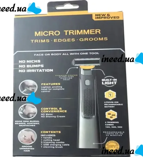 Беспроводной триммер MicroTouch TR-159 для бритья и стрижки усов и бороды с подсветкой, Аккумуляторная машинка с 3 насадками для удаления волос