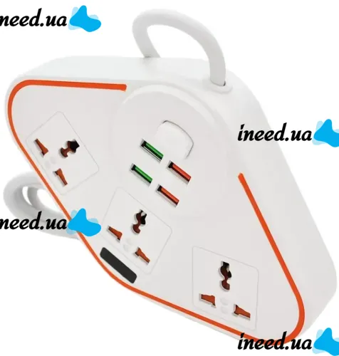 Универсальный сетевой фильтр удлинитель Anti-Static Socket Remax BKL-07 на 3 розетки 4 USB 3.4A, Электрический тройник с предохранителем PS07 Белый