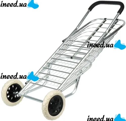 Складная тележка Shopping Cart XS-2 с корзиной для покупок до 65 кг 42x39x91 см, Бытовая раскладная тачка корзина на колесах с ручкой Серебристая