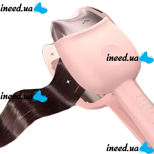 Ceramic Curling Iron 32 mm Egg Roll Stick XL-290 45W, Ceramic Curling Iron with Double Cylinder for Curls Pink