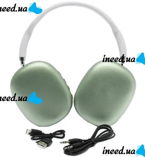 Накладные беспроводные наушники Bluetooth Macaron P9 Max с Aux, Полноразмерные блютуз стереонаушники со слотом карты памяти MicroSD, TF Card Зеленые
