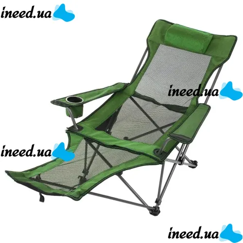 Раскладное кресло шезлонг Lesko SW233 Green до 150 кг с подстаканником для кемпинга 170x62 см, Складной лежак раскладушка для дачи в чехле Зеленый