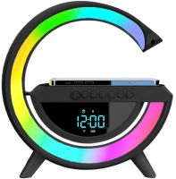 Настольная смарт лампа ночник 4 В 1 RGB BT-3401 аккумуляторный с беспроводной зарядкой 15W и Bluetooth колонкой, Световая звуковая колонка Черная