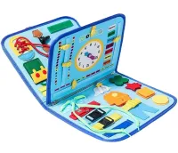 Developing sensorimotor board Lesko 5462 Blue bisiboard for learning and development of babies, Montessori handbag developing motor skills and sensorics of children