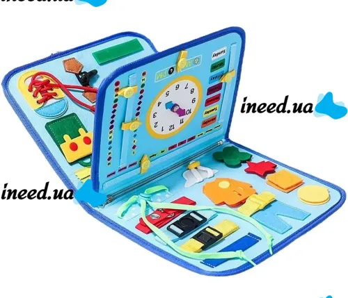 Developing sensorimotor board Lesko 5462 Blue bisiboard for learning and development of babies, Montessori handbag developing motor skills and sensorics of children