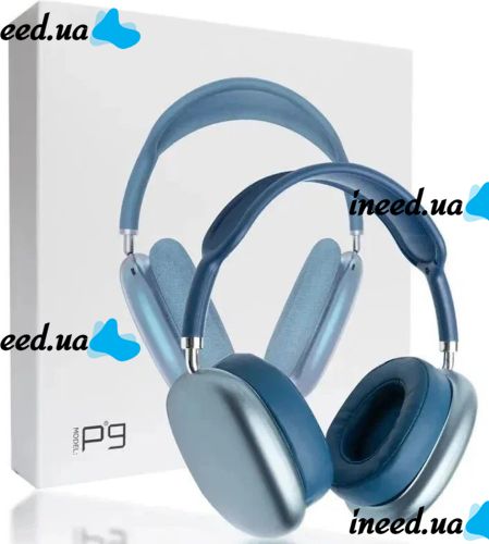 Накладные беспроводные наушники Bluetooth Macaron P9 Max с Aux, Полноразмерные блютуз стереонаушники со слотом карты памяти MicroSD, TF Card Синие