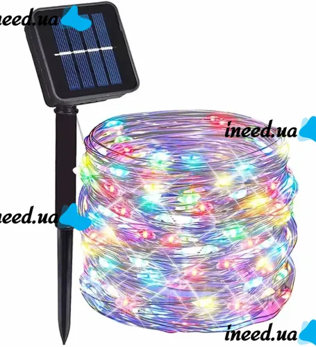 Вулична Світлодіодна гірлянда Solar String Lights 12 метрів 100 LED RGB діодів з сонячною панеллю, Водонепроникна Роса з пультом Мультикольорова