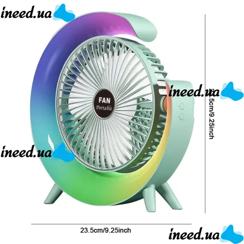 Настольный аккумуляторный вентилятор Colorful Desktop Fan FH-668 со светодиодной RGB подсветкой 5W, Вращающийся беспроводной охладитель воздуха