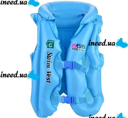 Детский надувной жилет Swim Vest BT-IG-0005 спасательный для плавания с подголовником от 3 до 14 лет, Надувная защитная жилетка S, M, L для детей