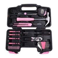 Женский набор инструментов Apollo Tools DT9706P 39 предметов, Универсальный комплект инструмента молоток отвертки плоскогубцы ножницы биты Розовый