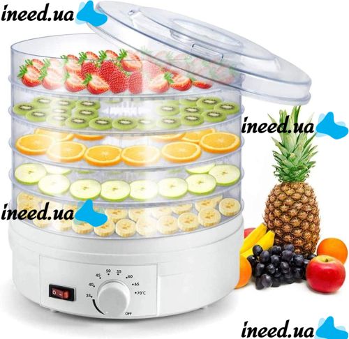 Электрическая сушилка для овощей, фруктов и мяса Royals Berg RB-959 800W White Белая на 5 отсеков, Дегидратор, Электросушилка с терморегулятором
