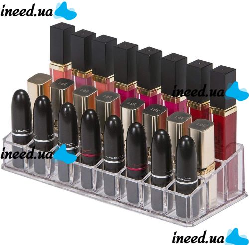 Универсальный акриловый органайзер подставка Lipstick Shelf на 24 ячейки для хранения косметики и помады Контейнер для макияжа и мелочей Прозрачный