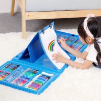 Children's Just Art drawing set for 208 items with an easel in a suitcase, an art set of paints for creativity in a Blue case