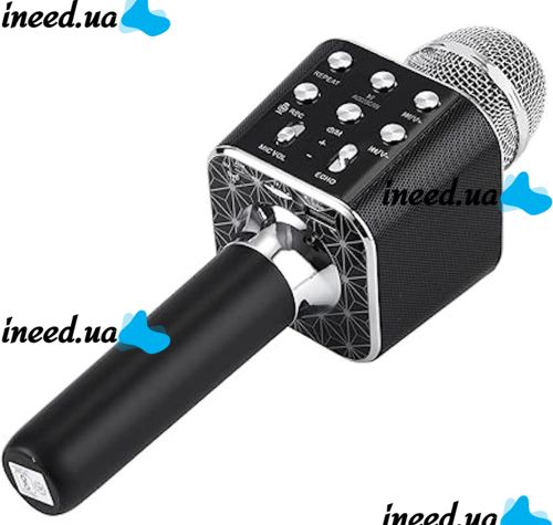 Беспроводной караоке микрофон WSTER WS-1688 Bluetooth USB AUX FM со встроенной колонкой и 5 тембрами голоса на аккумуляторе с динамиком WS1688 Черный