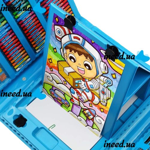 Children's Just Art drawing set for 208 items with an easel in a suitcase, an art set of paints for creativity in a Blue case