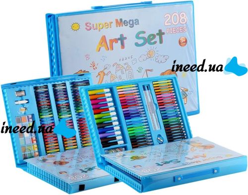 Children's Just Art drawing set for 208 items with an easel in a suitcase, an art set of paints for creativity in a Blue case