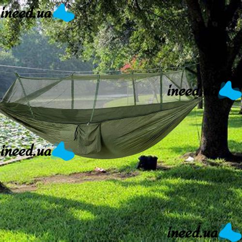 Подвесной туристический нейлоновый гамак Hammock With Net Army до 200 кг с москитной сеткой для кемпинга походный гамак 263х135 Хаки Олива, Оливковый