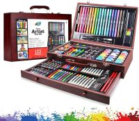 Детский набор для рисования и творчества Super Artist Tool Kit 123 предмета в деревянном чемодане Художественный комплект карандашей и красок в кейсе