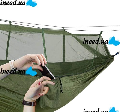 Подвесной туристический нейлоновый гамак Hammock With Net Army до 200 кг с москитной сеткой для кемпинга походный гамак 263х135 Хаки Олива, Оливковый