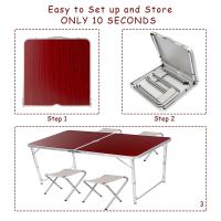 Aluminum Folding Picnic Table with Set with 4 Chairs Premier PR-FX8812 Brown Camping Folding Table Suitcase Folding Table
