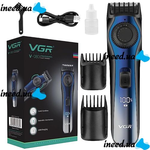 Беспроводная аккумуляторная машинка VGR V-080 для стрижки волос, Аккумуляторный водонепроницаемый триммер бритва для окантовки бороды и усов V 080
