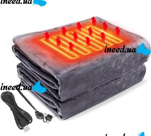 Туристический плед пончо с подогревом Heating Shawl Blanket JT-202275 от USB Power Bank Электроодеяло с застежкой 3 режима нагрева для кемпинга Серый
