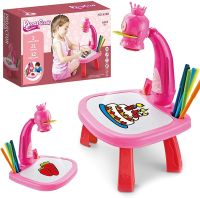 Children's Educational LED Projector for Drawing Projector Painting with Markers and a Table Set for Creativity Table with Slides Pink