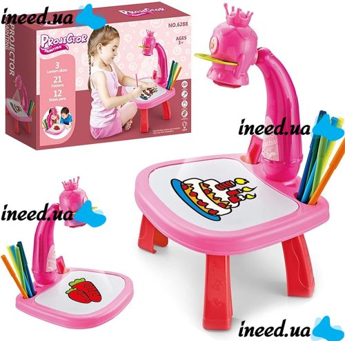 Children's Educational LED Projector for Drawing Projector Painting with Markers and a Table Set for Creativity Table with Slides Pink