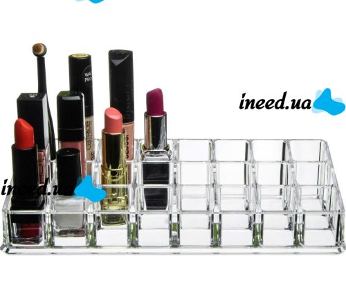 Универсальный акриловый органайзер подставка Lipstick Shelf на 24 ячейки для хранения косметики и помады Контейнер для макияжа и мелочей Прозрачный