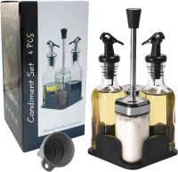 Набор кухонных емкостей Seasoning Bottle T221-3 для специй, масла и уксуса 4 емкости на подставке, Спецовница органайзер для хранения приправ Черный