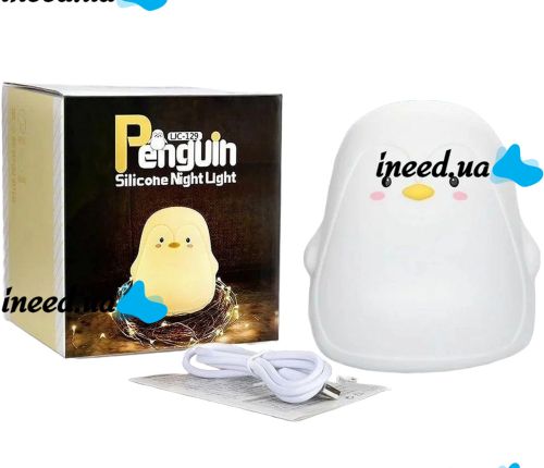 Настольный силиконовый ночник Пингвин Penguin LJC-129 с RGB подсветкой и сенсорным датчиком, Светодиодный светильник 7 режимов на аккумуляторе USB