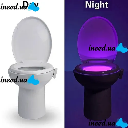 Автономная цветная LED подсветка Light Bowl Toilet Led для унитаза с датчиком движения и света 8 цветов, Светодиодный светильник в унитаз Белый
