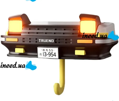 Настенный держатель органайзер для ключей в стиле Toyota Trueno AE86 с LED подсветкой фар, Настенная авто ключница с 1 крючком от батареек