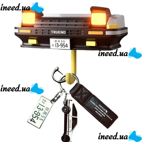 Настенный держатель органайзер для ключей в стиле Toyota Trueno AE86 с LED подсветкой фар, Настенная авто ключница с 1 крючком от батареек