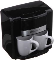 Domotec MS-0708 two-cup drip coffee maker with 2 ceramic cups, home electric tea and coffee maker 0.3L 500W Black