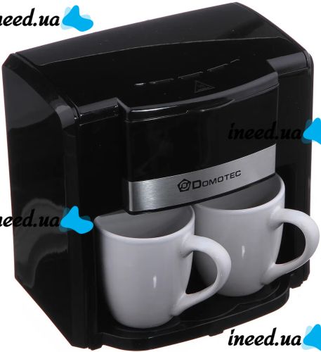 Domotec MS-0708 two-cup drip coffee maker with 2 ceramic cups, home electric tea and coffee maker 0.3L 500W Black