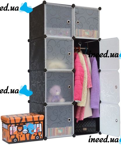Складаний шафа органайзер для речей Storage Cube Cabinet MP-28-51 76х37х146 см Пластикова тумба на 8 секцій поличка для одягу та взуття Чорна MP28-51