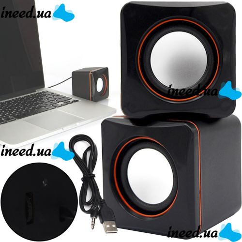 Мини USB колонки для ПК компьютера, ноутбука D-02A проводная компьютерная акустическая система 6.8Х6.8 см, маленькая музыкальная акустика 3.5 мм 5W