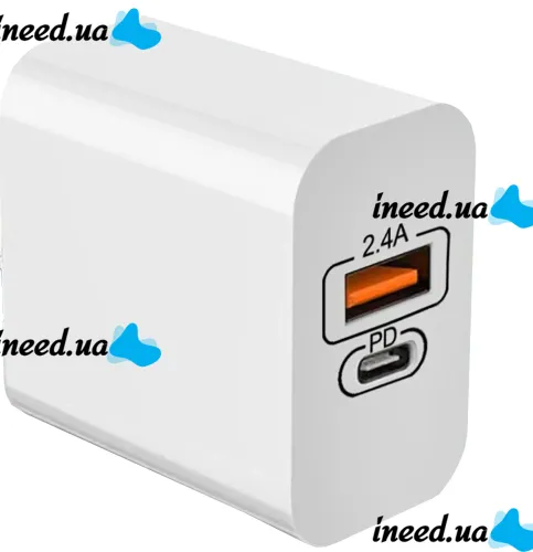 Сетевое зарядное устройство адаптер Adopter with Wire PDA USB TYPE-C на 2 порта 12W, Блок питания зарядка Fast Charge 2.4A для телефона 12Вт Белый