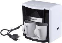 Drip coffee maker for two cups Domotec MS-0706 with 2 ceramic cups, home electric coffee machine for tea and coffee 0.3 L 500W White