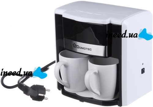 Drip coffee maker for two cups Domotec MS-0706 with 2 ceramic cups, home electric coffee machine for tea and coffee 0.3 L 500W White