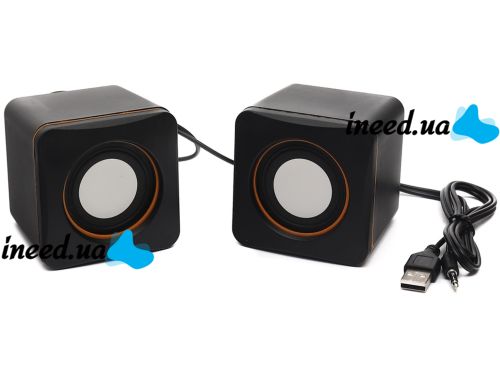 Мини USB колонки для ПК компьютера, ноутбука D-02A проводная компьютерная акустическая система 6.8Х6.8 см, маленькая музыкальная акустика 3.5 мм 5W