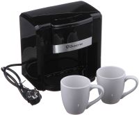 Domotec MS-0708 two-cup drip coffee maker with 2 ceramic cups, home electric tea and coffee maker 0.3L 500W Black