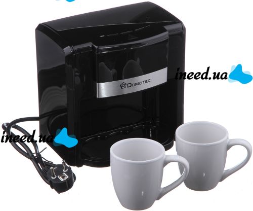 Domotec MS-0708 two-cup drip coffee maker with 2 ceramic cups, home electric tea and coffee maker 0.3L 500W Black