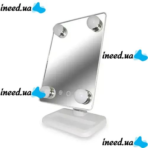 Настольное косметическое зеркало Cosmetie mirror 360 Rotation Angel с LED подсветкой для макияжа, Компактное прямоугольное сенсорное зеркало Белое